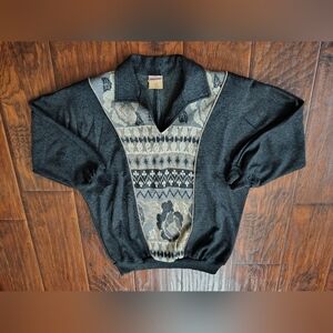 Vintage 70s Graff California Wear grey floral pullover sweater Size S